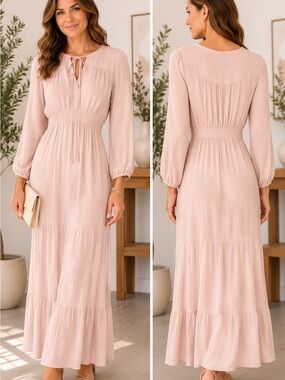 Womance Atelier Blush Pink Tiered Maxi Dress | Medium | 100% Viscose